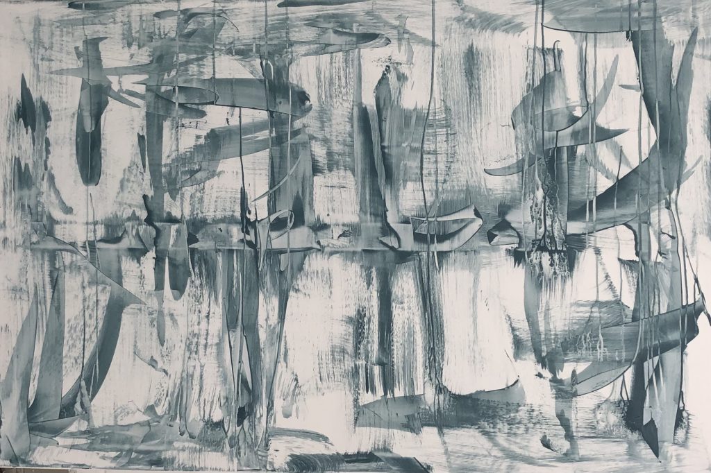 Ursula Schregel, ohne Titel, 2021, Acryl auf Polyestermischgewebe, 80x120cm