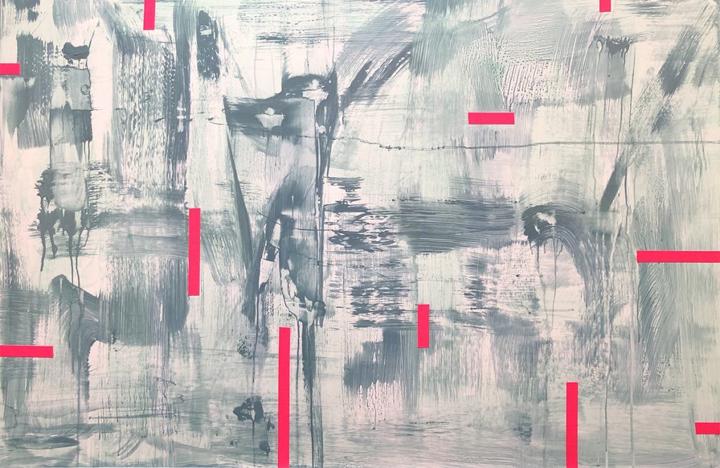 Ursula Schregel, ohne Titel, 2021, Acryl+Tape auf Polyestermischgewebe, 80x120cm